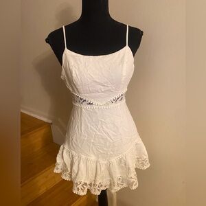 White Lace Trim Spaghetti Strap Mini Dress